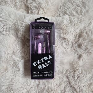 Billboard Extra Bass Stereo Earbuds With In-Line Mic BB677 Purple New NIB BNIB ✨